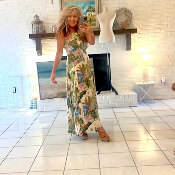 Marfino, Gorgeous Soft & Flowy Viscose Dress, Pelourinho Print, Side Zip, Size M - Picture 10 of 14